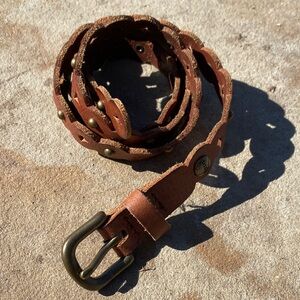 Fossil leather belt laser cut studded western size M scalloped thin